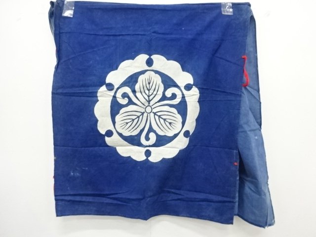 アンティーク　木綿　本藍　紋付油単